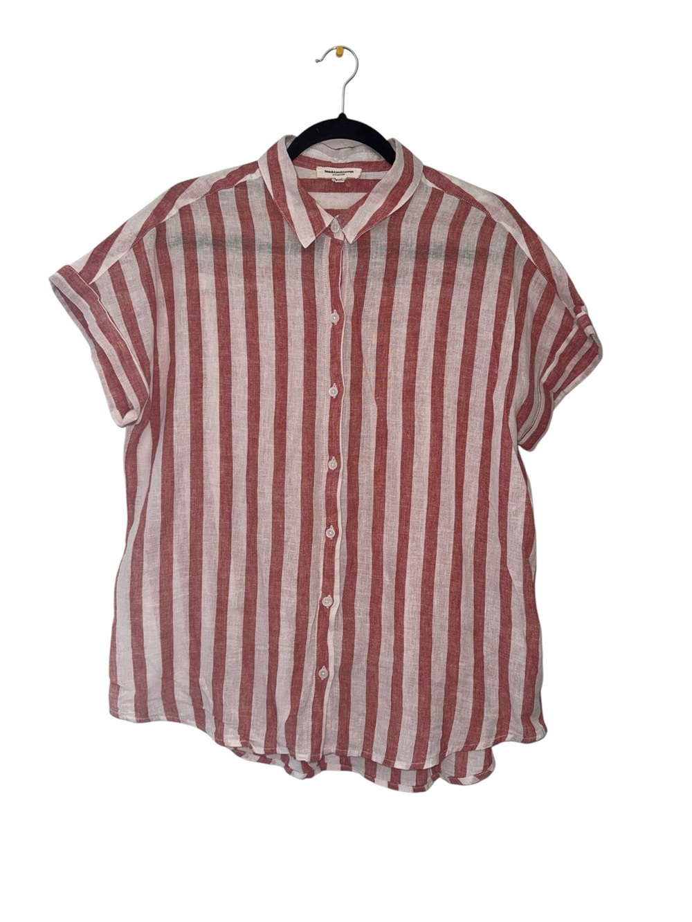 beachlunchlounge Red and White Striped Button-Up Shirt
